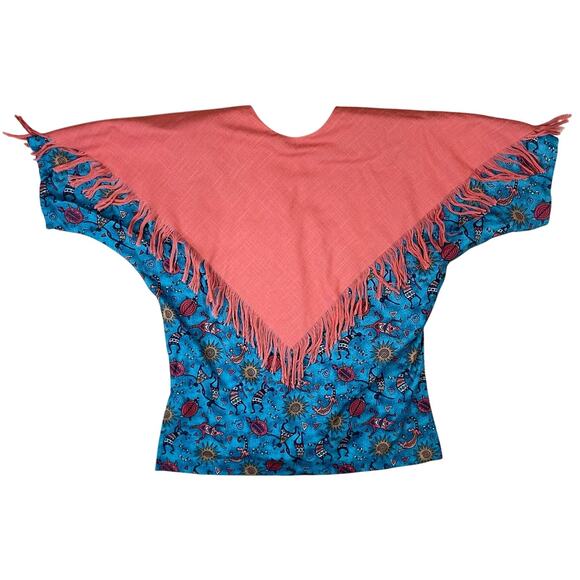 Carolene de Mesilla Vintage Burnt Orange Fringe Layered Shawl Southwestern Top - Picture 9 of 11
